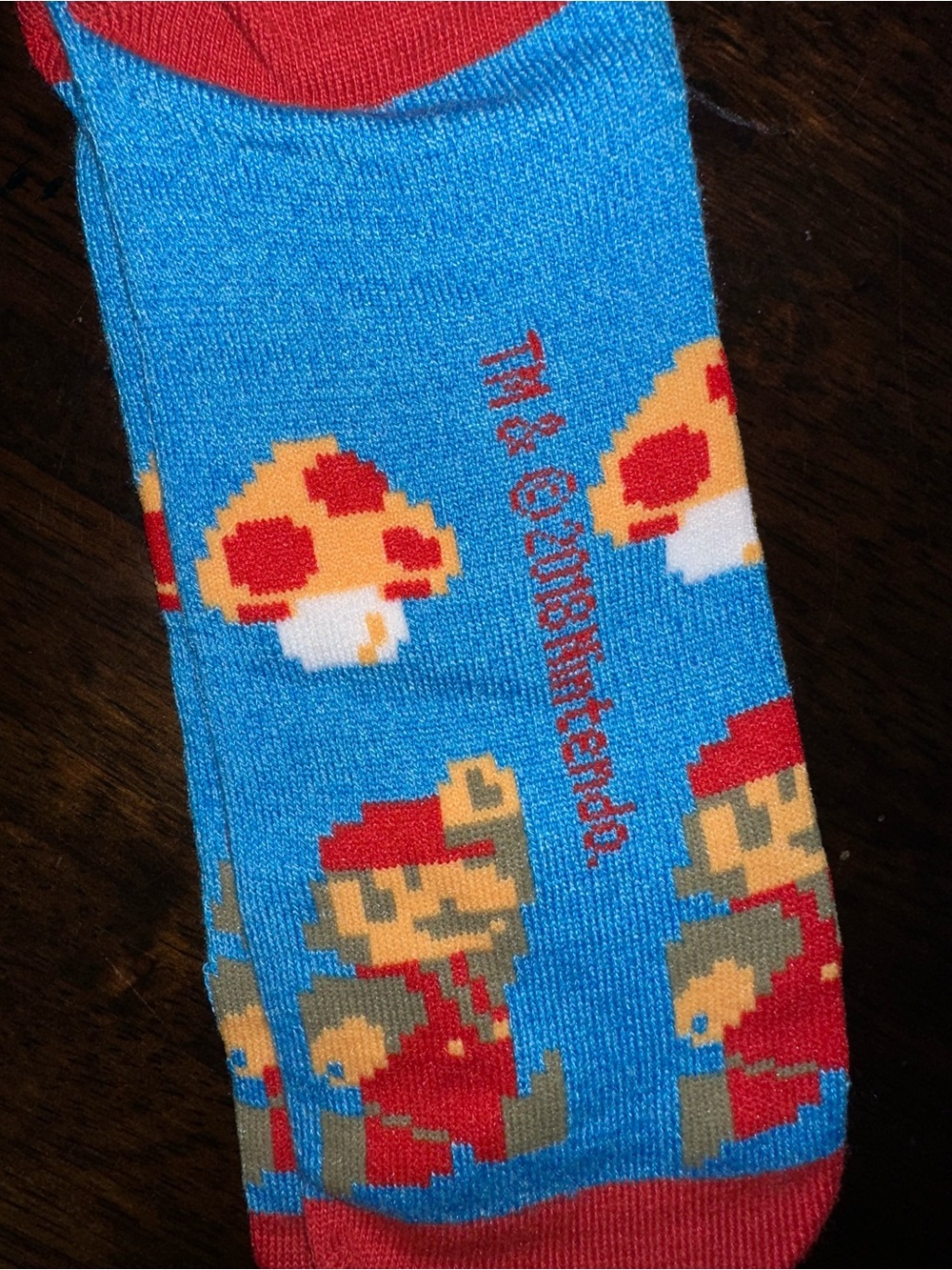 Nintendo Blue Red Pixel Mario Crew Socks